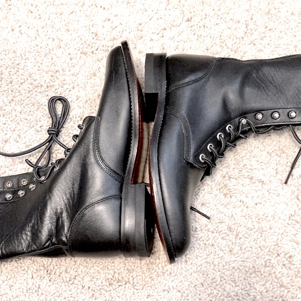 Vintage JUSTIN Black Leather Western Lace-up Boots Excellent Condition - Picture 4 of 7